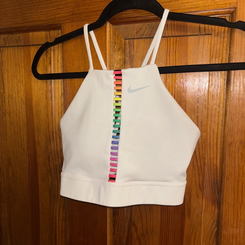 Nike Women's White Indy Ladder Rainbow Sports Bra - Picture 3 of 6